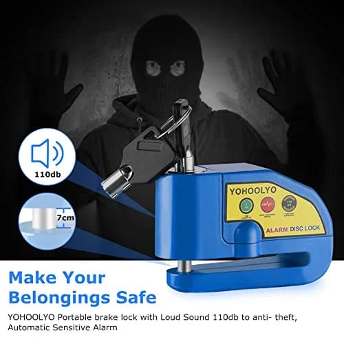 YOHOOLYO Alarm Disc Lock Motorcycle Disc Brake Lock Anti-Theft Waterproof 110 db 7mm Pin | Heavy Duty Anti-Theft Device thumbnail 6