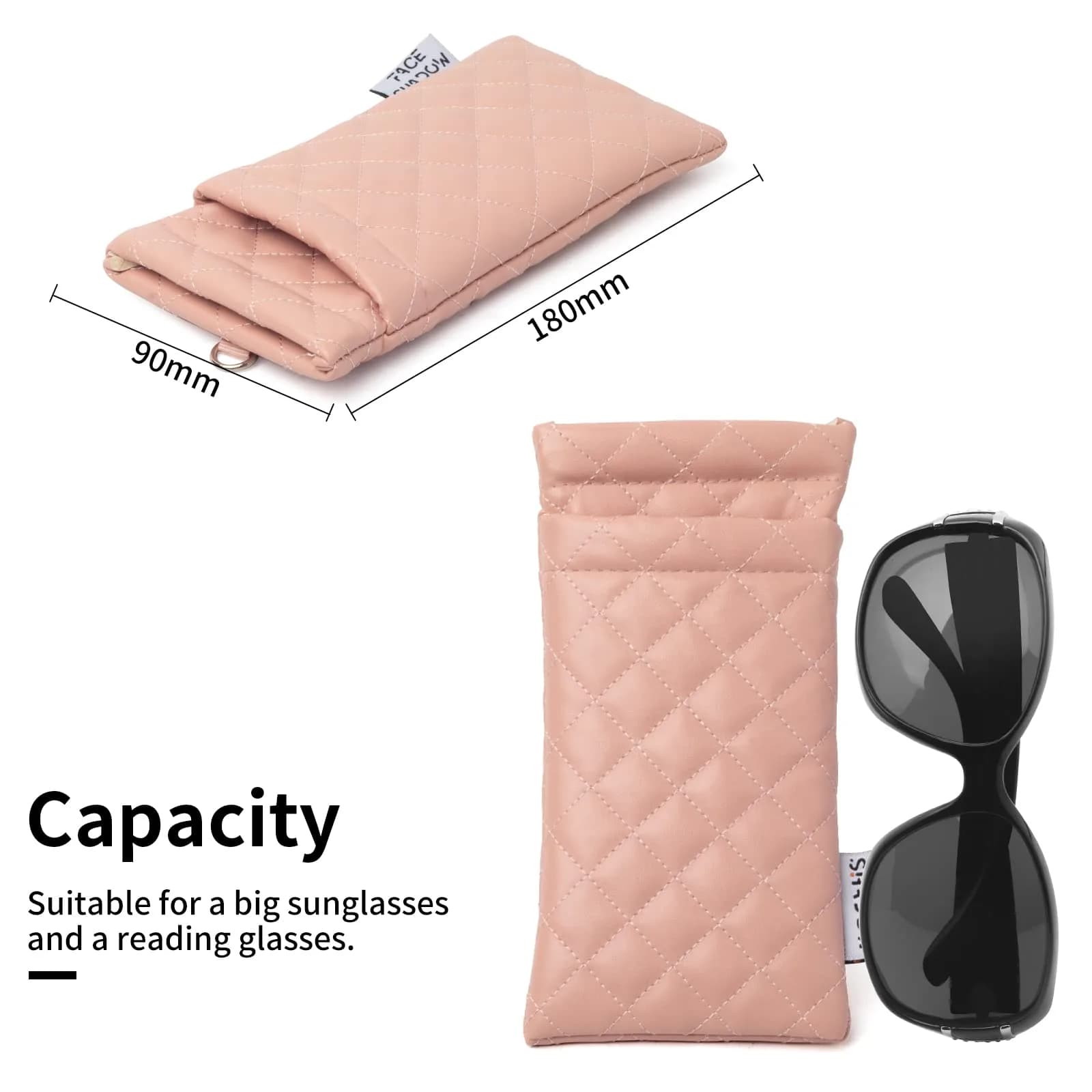 Face Shadow Pu Pink Double Eyeglass Pouch - Holds Two Pairs of Glasses - view 3