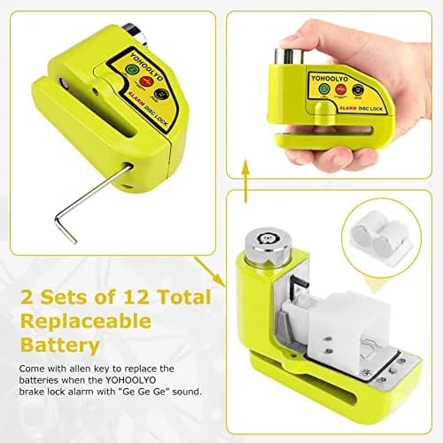 YOHOOLYO Motorcycle Alarm Disc Lock with 110dB Siren & 5ft Reminder Cable, Green | Forged Stainless Steel, Waterproof, Anti-Theft thumbnail 8