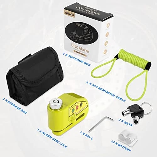 YOHOOLYO Motorcycle Alarm Disc Lock with 110dB Siren & 5ft Reminder Cable, Green | Forged Stainless Steel, Waterproof, Anti-Theft thumbnail 9