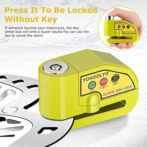 YOHOOLYO Motorcycle Alarm Disc Lock with 110dB Siren & 5ft Reminder Cable, Green | Forged Stainless Steel, Waterproof, Anti-Theft thumbnail 2
