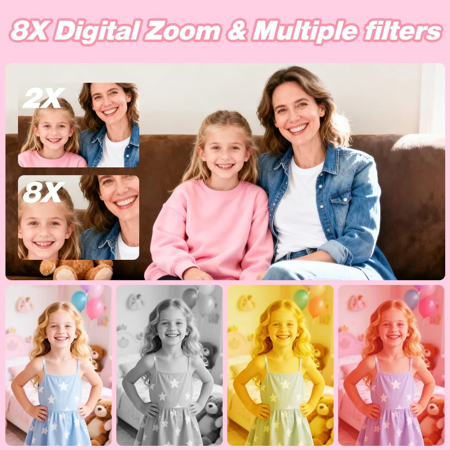 Goopow Kids Digital Camera Pink-DJS 12MP (0.42 oz) | Educational Toy for Ages 3-8 - view 7
