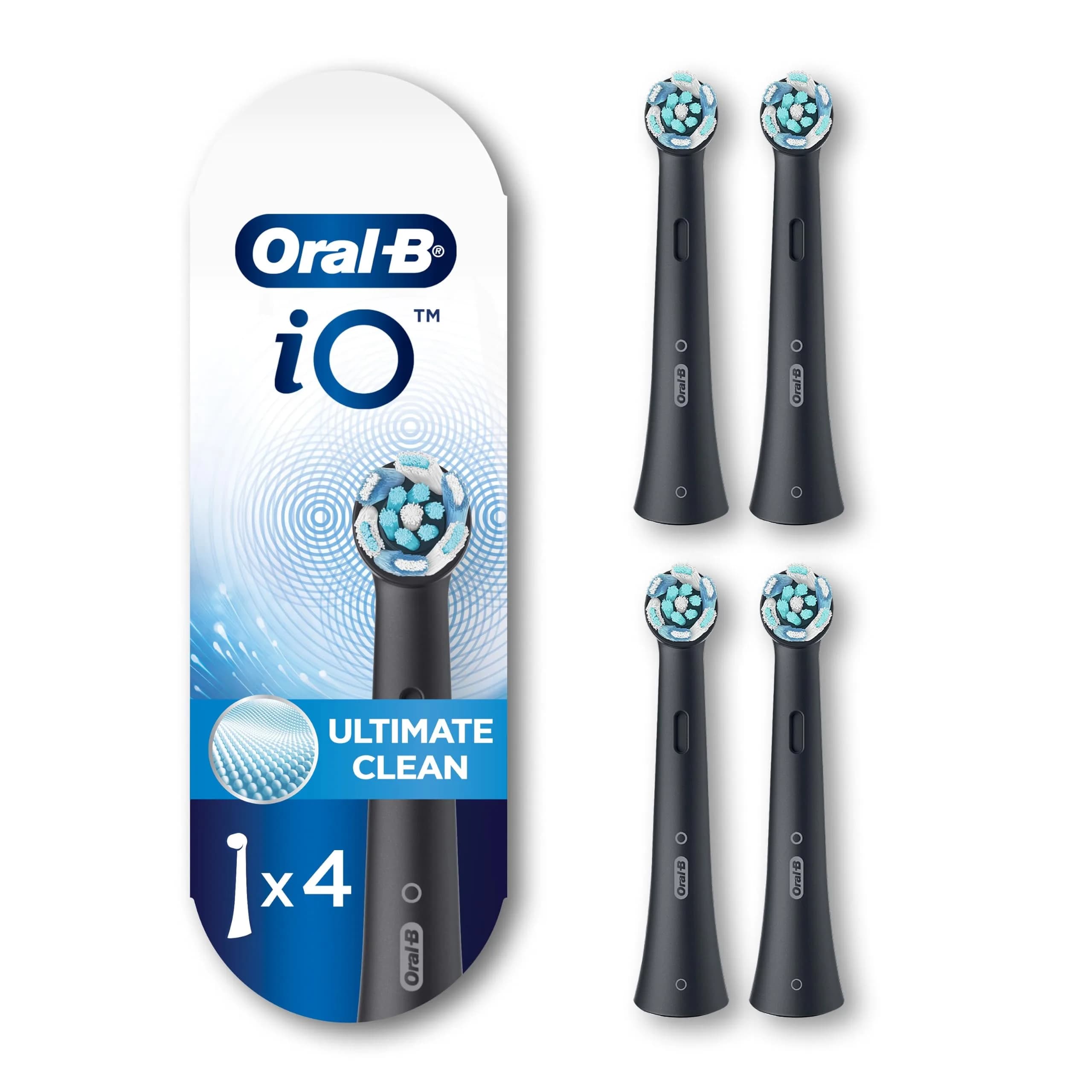 Oral-B iO Series Ultimate Clean Replacement Brush Heads 4 Count (Pack of 1) Black | Superior Plaque Removal — Pack of 1