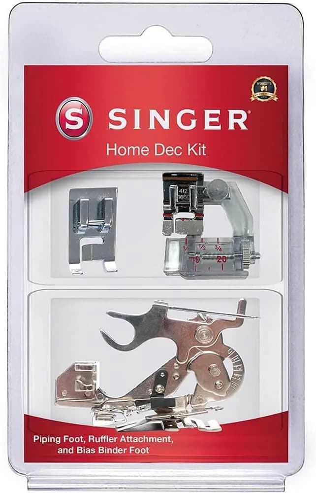 SINGER Home Decor Presser Foot Kit | Compatible with SINGER Sewing Machines | Includes Piping, Bias Binder & Ruffler (0.25kg)