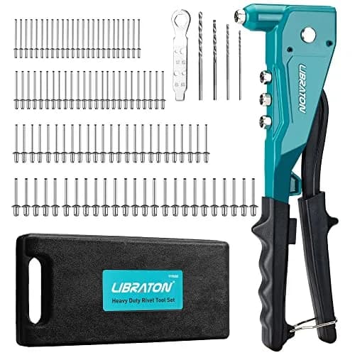 LIBRATON Heavy Duty Rivet Gun Set with 110 Rivets & 4 HSS Drills | Professional Hand Riveter for Metal, Wood, Plastic — Heavy-duty Rivet Gun