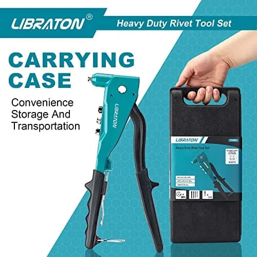 LIBRATON Heavy Duty Rivet Gun Set with 110 Rivets & 4 HSS Drills | Professional Hand Riveter for Metal, Wood, Plastic thumbnail 5