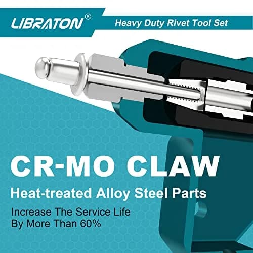 LIBRATON Heavy Duty Rivet Gun Set with 110 Rivets & 4 HSS Drills | Professional Hand Riveter for Metal, Wood, Plastic thumbnail 6