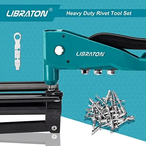 LIBRATON Heavy Duty Rivet Gun Set with 110 Rivets & 4 HSS Drills | Professional Hand Riveter for Metal, Wood, Plastic thumbnail 7