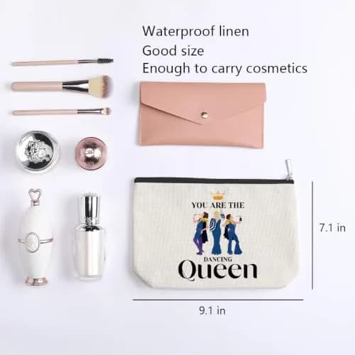 kdxpbpz Mamma Music Makeup Bag | Waterproof Linen Cosmetic Organizer, 9.1"W x 7.1"H | Travel Toiletry Pouch for Women thumbnail 2