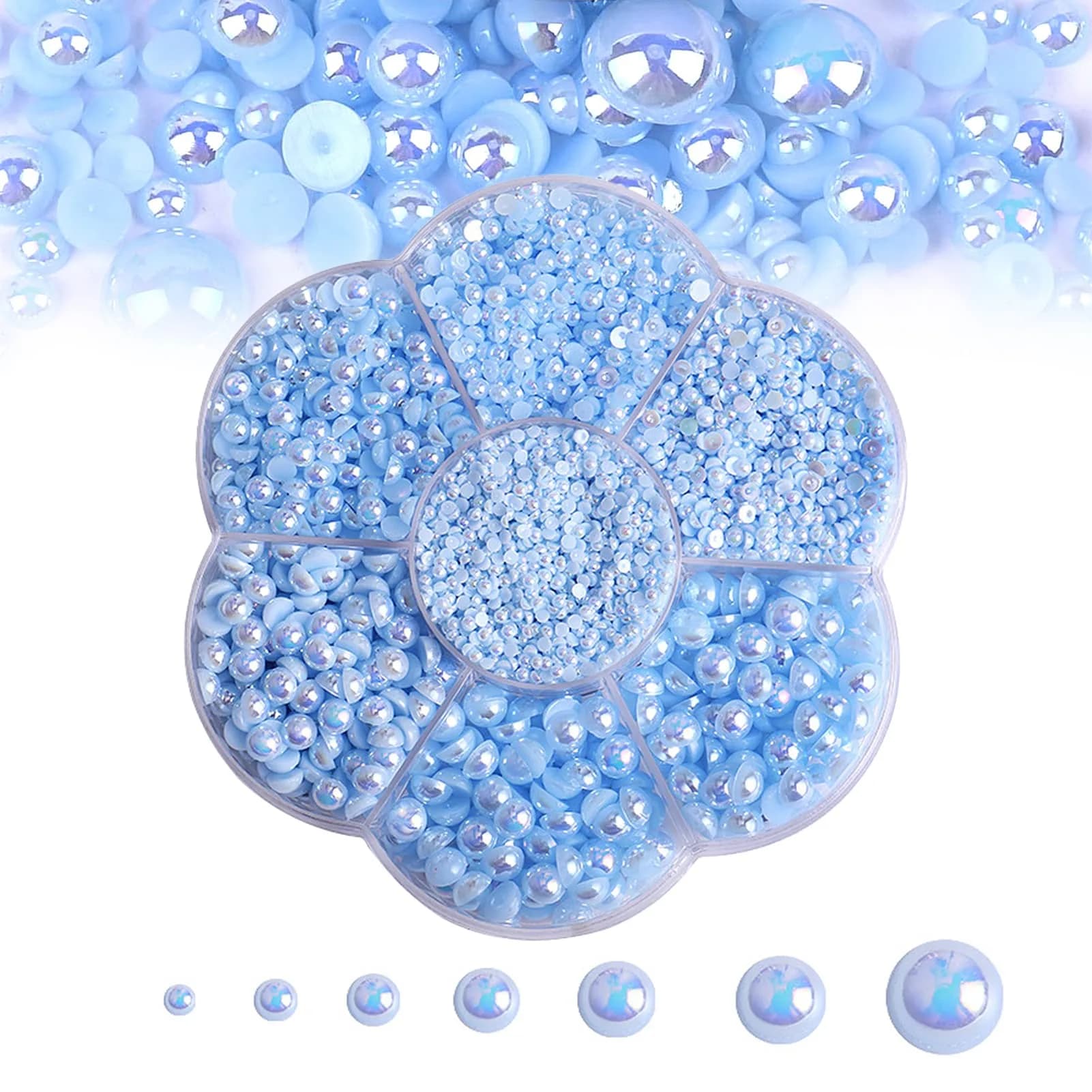 MLGDA Half Round Pearls Flatback Imitation Pearls 7 Sizes | Craft Bead for DIY Jewelry & Crafts — 05 Light blue AB