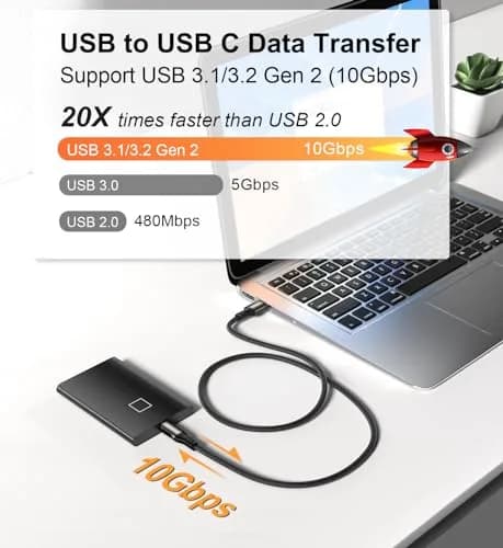 Aoybevty USB-A to USB-C Cable 6.6ft (2m) | 10Gbps Data Transfer & 60W Fast Charging thumbnail 3