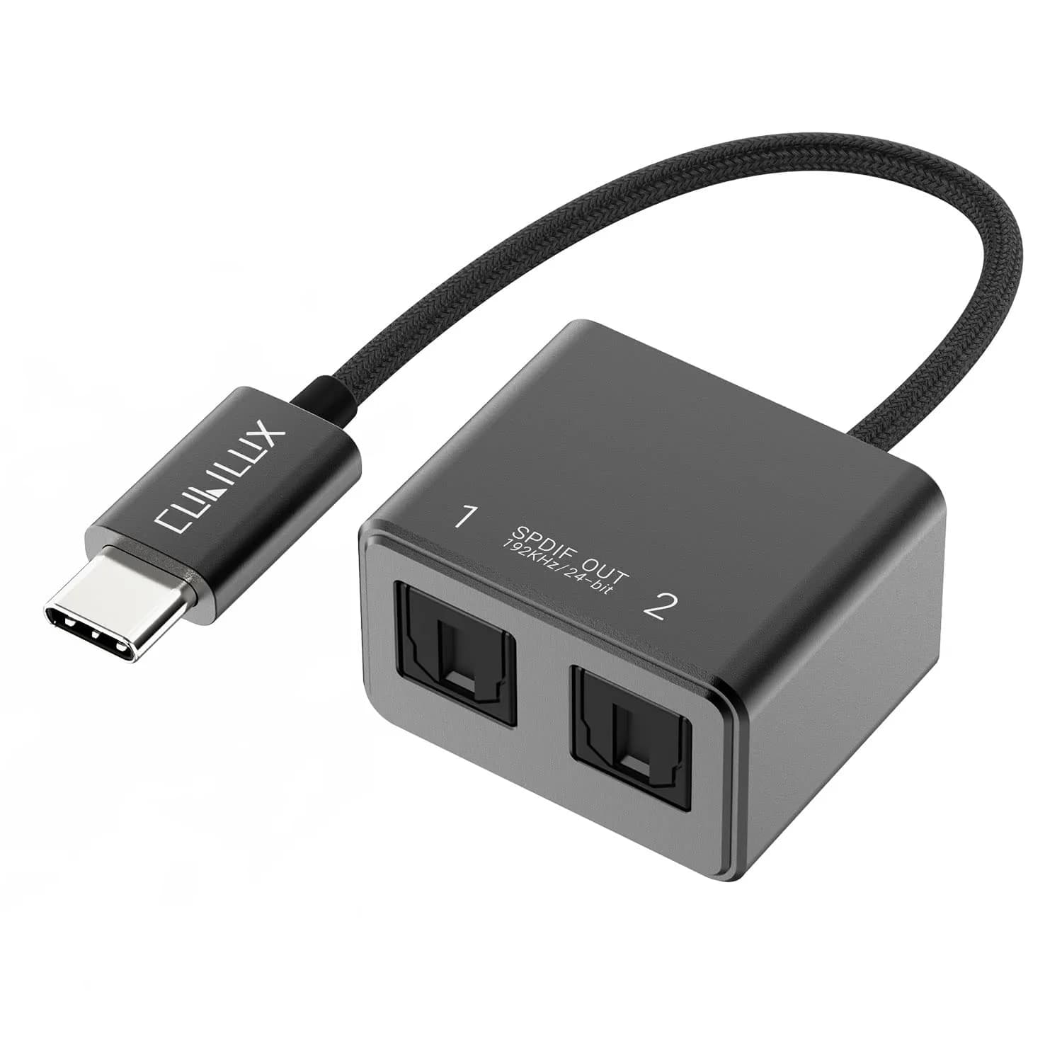 Cubilux USB C to Dual SPDIF Optical Audio Adapter 23cm (8in) | 192KHz/24bit DAC for MacBook, iMac, Laptop — Black