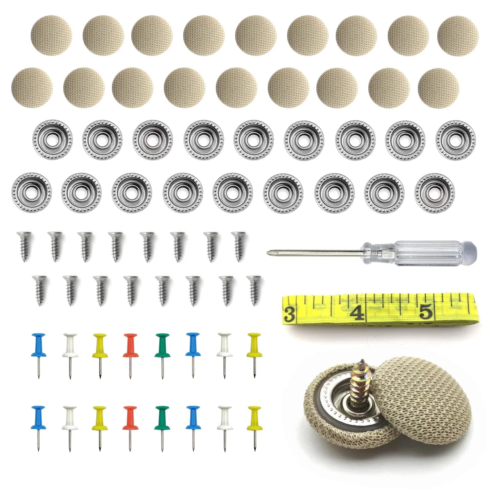 TEMI Car Roof Headliner Repair Kit with Snap Rivets & Installation Tool (60PCS, Beige Grid) — Brown