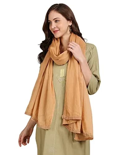 DUPATTA BAZAAR Women's Pure Cotton Dupatta Free Beige | Lightweight, Soft & Elegant thumbnail 4
