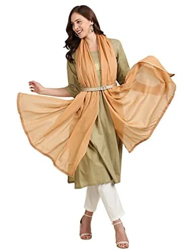 DUPATTA BAZAAR Women's Pure Cotton Dupatta Free Beige | Lightweight, Soft & Elegant thumbnail 2