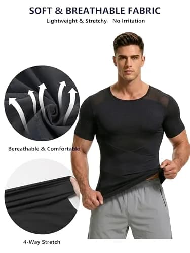 ISUP Mens Gynecomastia Compression Shirt Short Sleeve | Slimming Body Shaper Abdomen Tank thumbnail 5