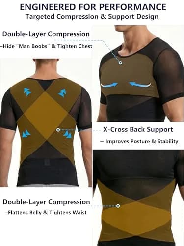 ISUP Mens Gynecomastia Compression Shirt Short Sleeve | Slimming Body Shaper Abdomen Tank thumbnail 6