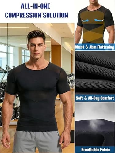 ISUP Mens Gynecomastia Compression Shirt Short Sleeve | Slimming Body Shaper Abdomen Tank thumbnail 7