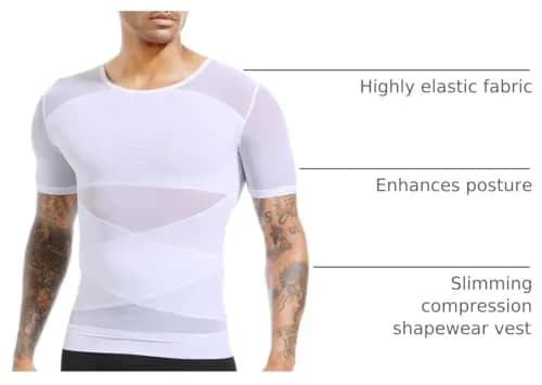 ISUP Mens Gynecomastia Compression Shirt Short Sleeve | Slimming Body Shaper Abdomen Tank White thumbnail 4