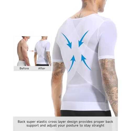 ISUP Mens Gynecomastia Compression Shirt Short Sleeve | Slimming Body Shaper Abdomen Tank White thumbnail 5