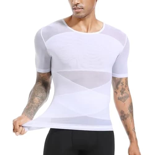 ISUP Mens Gynecomastia Compression Shirt Short Sleeve | Slimming Body Shaper Abdomen Tank White thumbnail 6