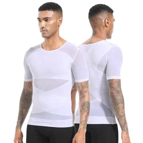 ISUP Mens Gynecomastia Compression Shirt Short Sleeve | Slimming Body Shaper Abdomen Tank White thumbnail 7