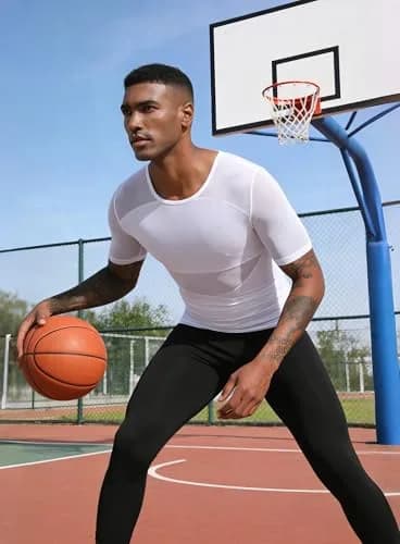 ISUP Mens Gynecomastia Compression Shirt Short Sleeve | Slimming Body Shaper Abdomen Tank White thumbnail 8