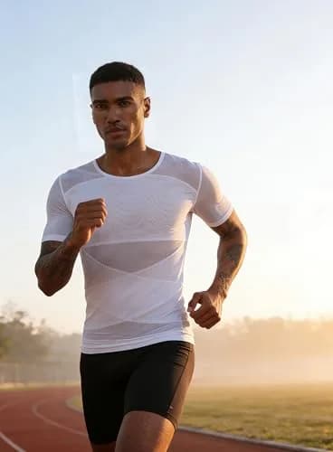 ISUP Mens Gynecomastia Compression Shirt Short Sleeve | Slimming Body Shaper Abdomen Tank White thumbnail 3