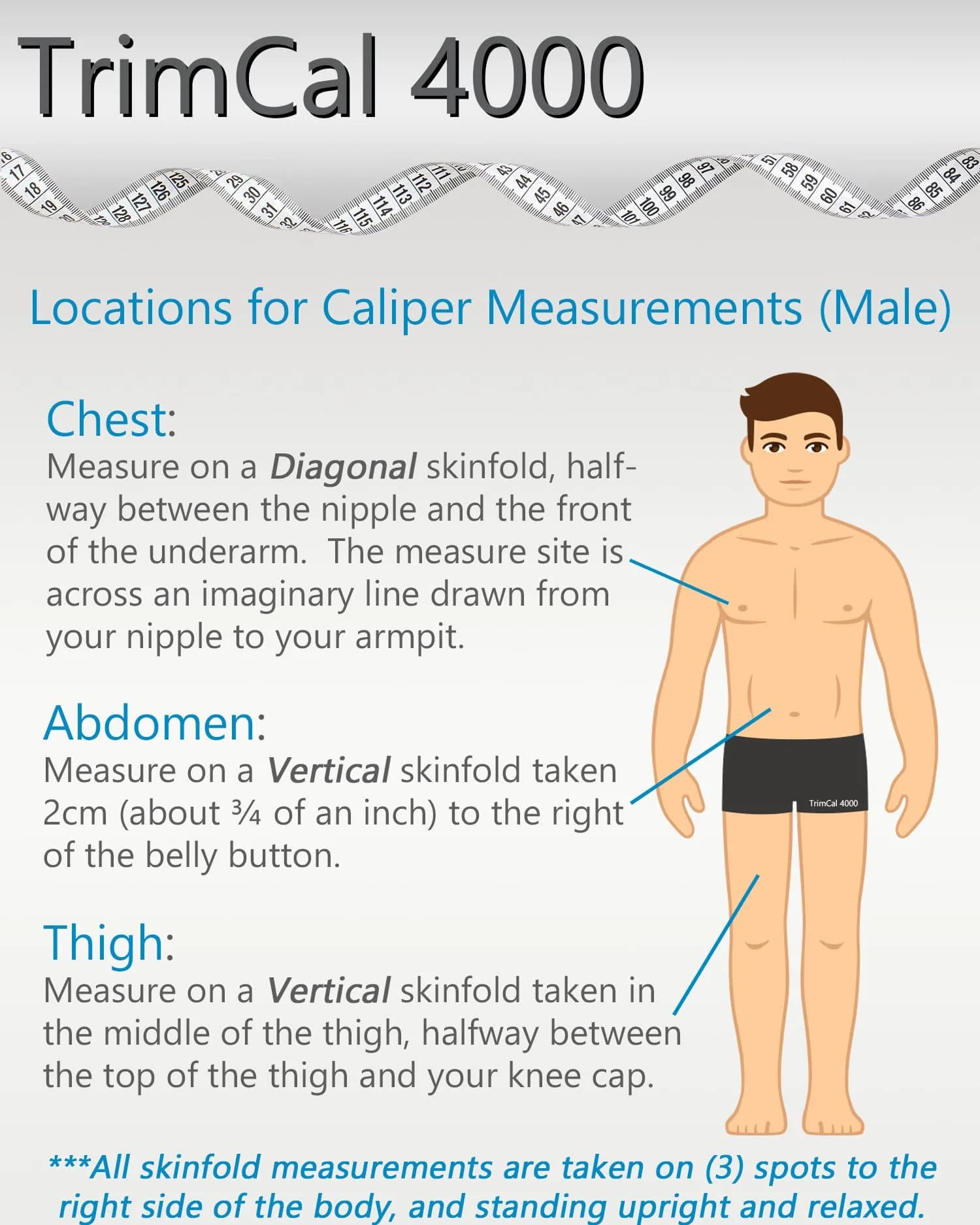 TrimCal 4000 Body Fat Caliper with Measure Tape & Fat% Chart | FDA Approved Medical Grade Device - view 6