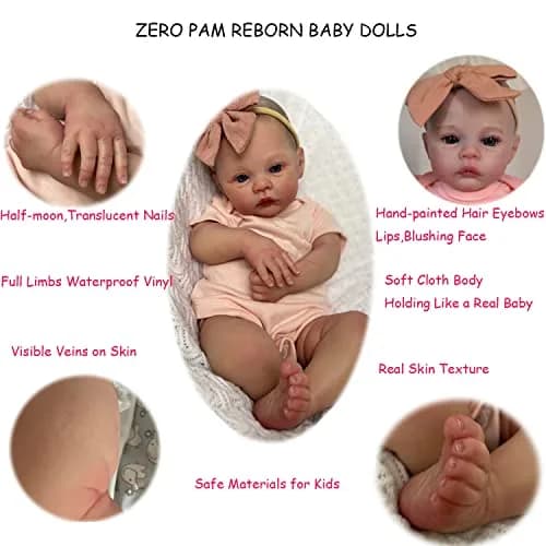Zero Pam 19 inch Realistic Reborn Baby Doll Girl | Lifelike Soft Silicone Vinyl Handmade Weighted Toddler Toy thumbnail 2