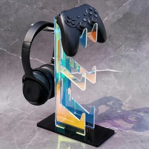 NiHome Controller Holder Headphone Stand 3-Tier Iridescent Acrylic Gaming | Multi-Controller & Headset Organizer thumbnail 1