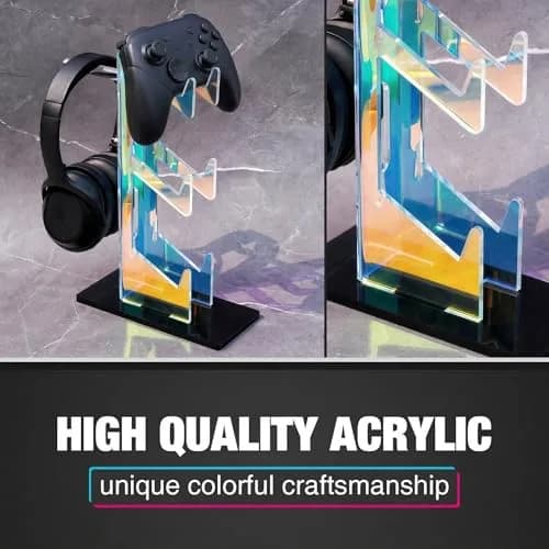 NiHome Controller Holder Headphone Stand 3-Tier Iridescent Acrylic Gaming | Multi-Controller & Headset Organizer thumbnail 4