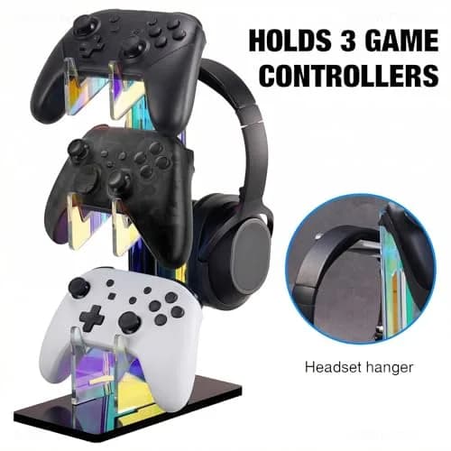 NiHome Controller Holder Headphone Stand 3-Tier Iridescent Acrylic Gaming | Multi-Controller & Headset Organizer thumbnail 5