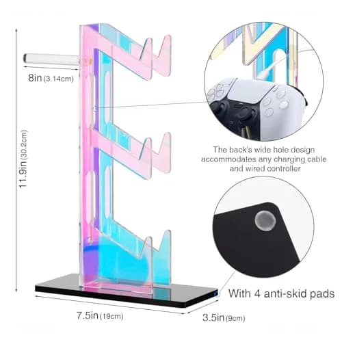 NiHome Controller Holder Headphone Stand 3-Tier Iridescent Acrylic Gaming | Multi-Controller & Headset Organizer thumbnail 6