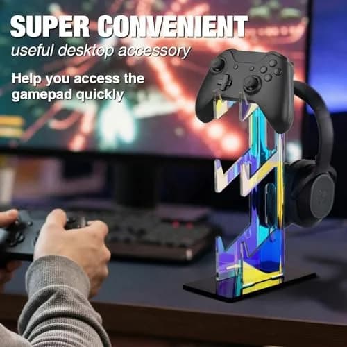 NiHome Controller Holder Headphone Stand 3-Tier Iridescent Acrylic Gaming | Multi-Controller & Headset Organizer thumbnail 3