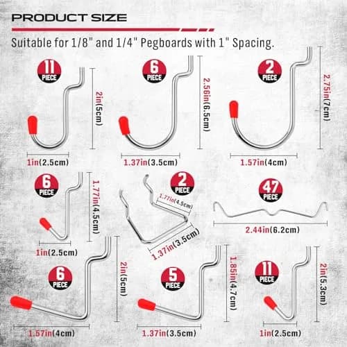 SEDY 121-Piece Pegboard Hooks Set with Pegboard Bins & Locks | 13 Types of Hooks & 4 Boxes thumbnail 4