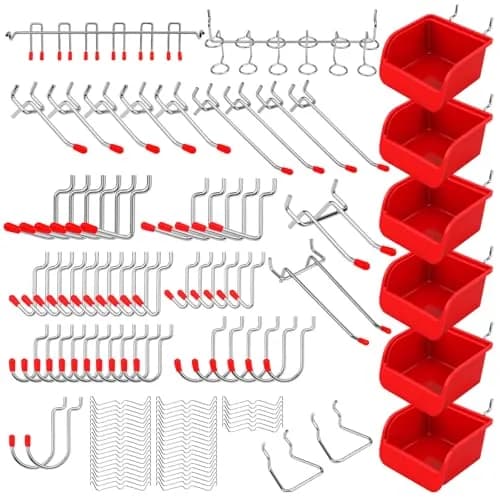 SEDY 121-Piece Pegboard Hooks Set with Pegboard Bins & Locks | 13 Types of Hooks & 4 Boxes thumbnail 1