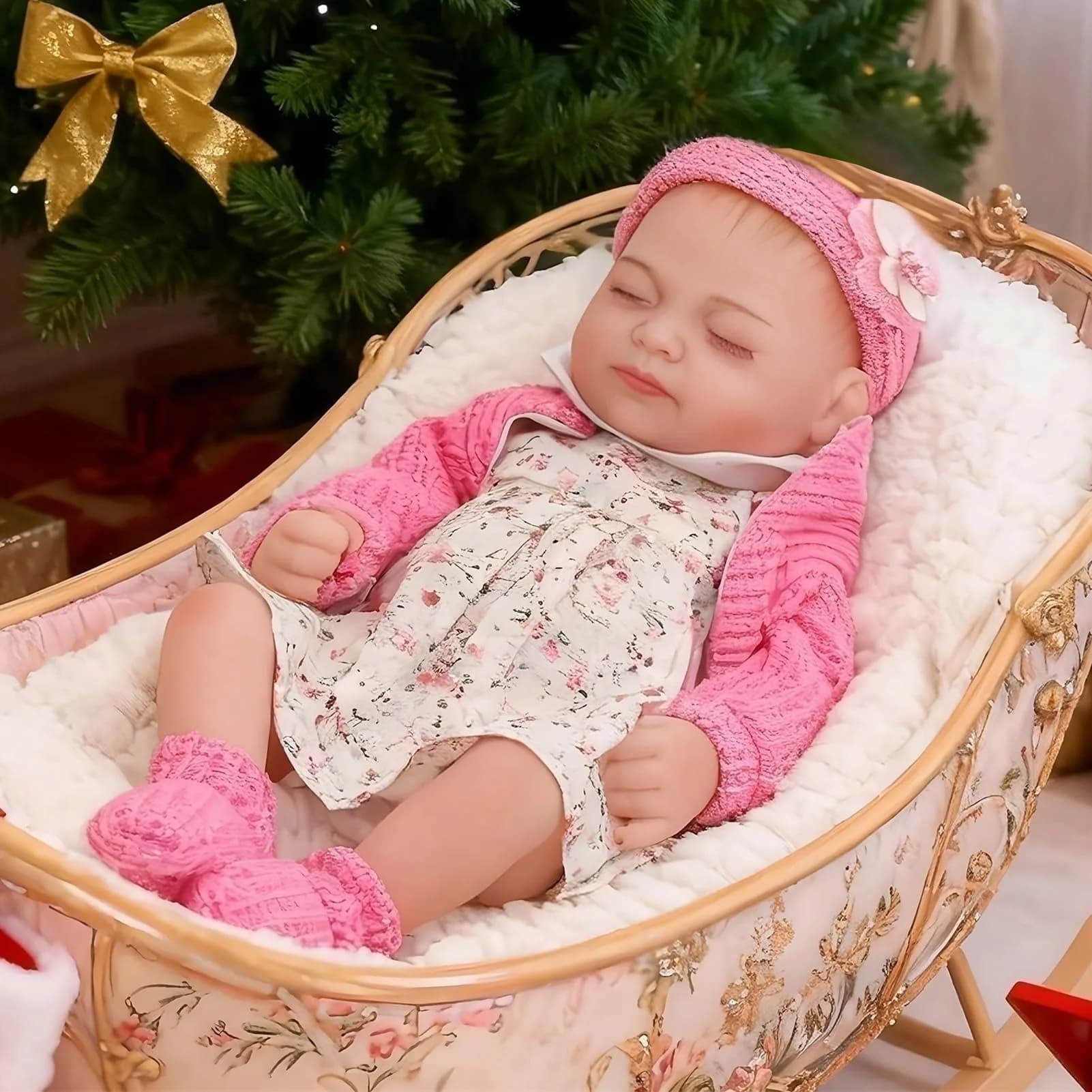JRLCGYP Realistic Sleeping Baby Girl Doll 10 inch (25.4 cm) Silicone Vinyl Reborn | ASTM Tested Toy Figure — Rose Red