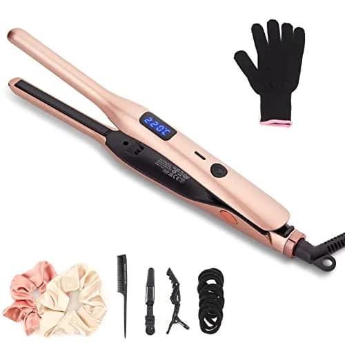JAETON 3/10" Pencil Flat Iron with 13 Temp Setting Ceramic Small Hair Straightener Rose Gold | Fast Heat Up & Dual Voltage for Short Hair thumbnail 1
