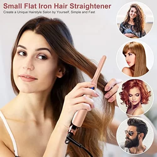 JAETON 3/10" Pencil Flat Iron with 13 Temp Setting Ceramic Small Hair Straightener Rose Gold | Fast Heat Up & Dual Voltage for Short Hair thumbnail 2