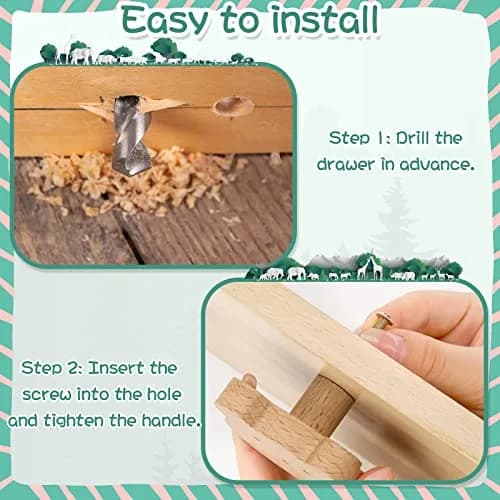 Qunclay Wooden Animal Dresser Knobs 12-Set | Cute Koala, Bear, Lion, Fox, Elephant, Cat Designs thumbnail 4