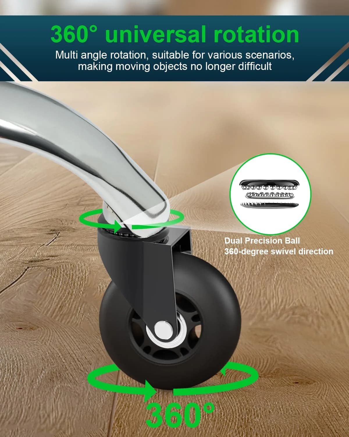 RidRed Heavy Duty Rollerblade Chair Wheels 7.6 cm (3 Inch) | Smooth Rolling, 300 kg Capacity - view 6