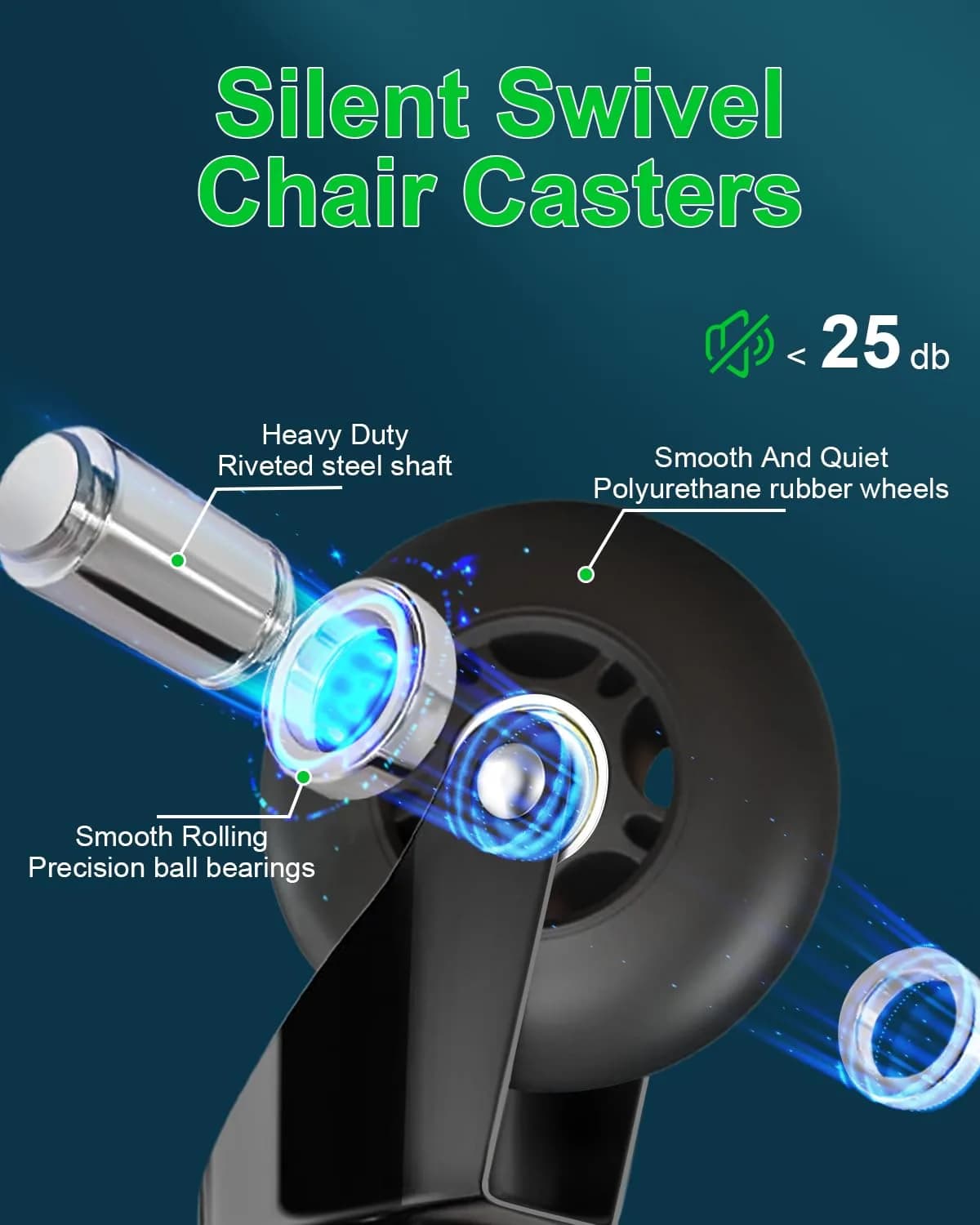 RidRed Heavy Duty Rollerblade Chair Wheels 7.6 cm (3 Inch) | Smooth Rolling, 300 kg Capacity - view 7