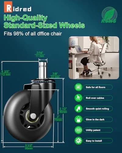 RidRed Heavy Duty Rollerblade Chair Wheels 7.6 cm (3 Inch) | Smooth Rolling, 300 kg Capacity thumbnail 2