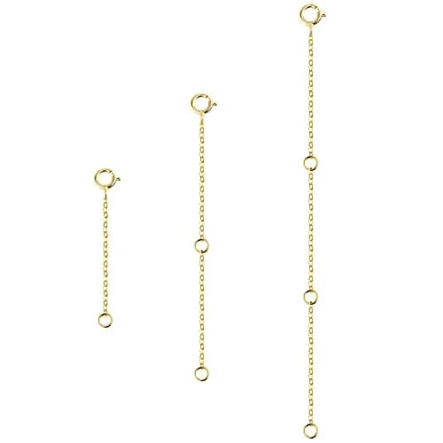 ASH'S CHOICE 14K Gold Plated Brass Necklace Extenders with Lobster Clasp, 3-Piece Set (2, 4, 6 Inches) - main product image