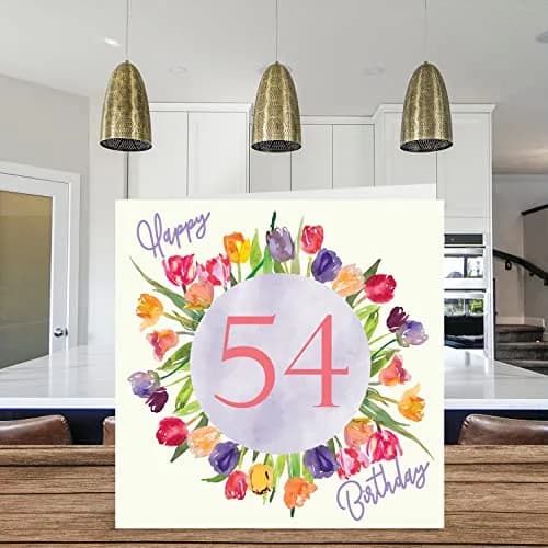 Stuff4 54th Birthday Cards for Women Watercolour Tulips 145mm x 145mm | Watercolour Floral Design for Women thumbnail 3