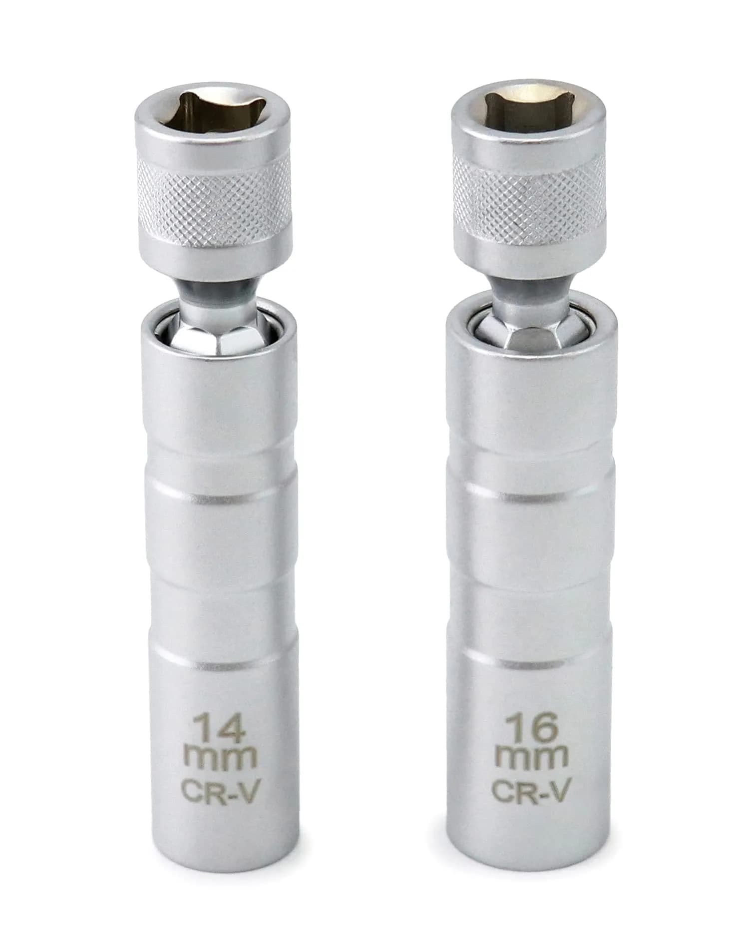 QWORK 14mm & 16mm Magnetic Swivel Spark Plug Socket Set | 3/8" Drive 12 Point Thin Wall Tool