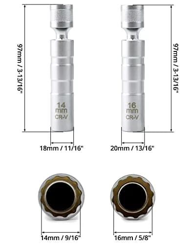 QWORK 14mm & 16mm Magnetic Swivel Spark Plug Socket Set | 3/8" Drive 12 Point Thin Wall Tool thumbnail 6