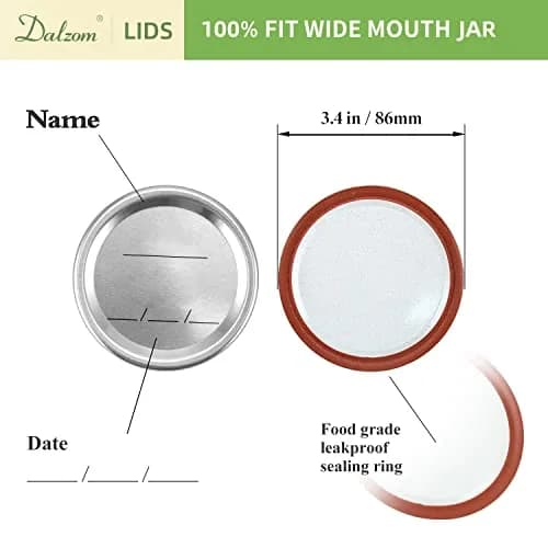 Dalzom Wide Mouth Mason Jar Canning Lids & Rings Set 24Pcs | Airtight Food Grade Material thumbnail 2