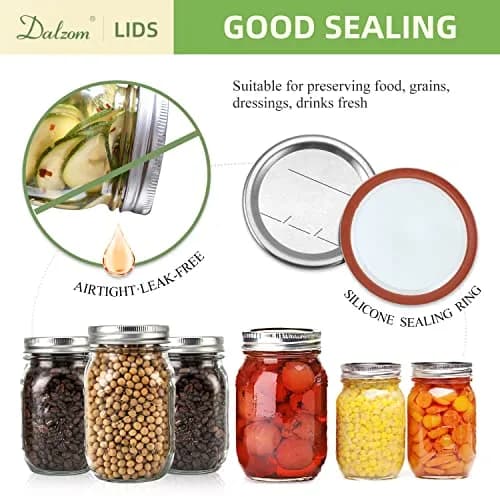 Dalzom Wide Mouth Mason Jar Canning Lids & Rings Set 24Pcs | Airtight Food Grade Material thumbnail 3